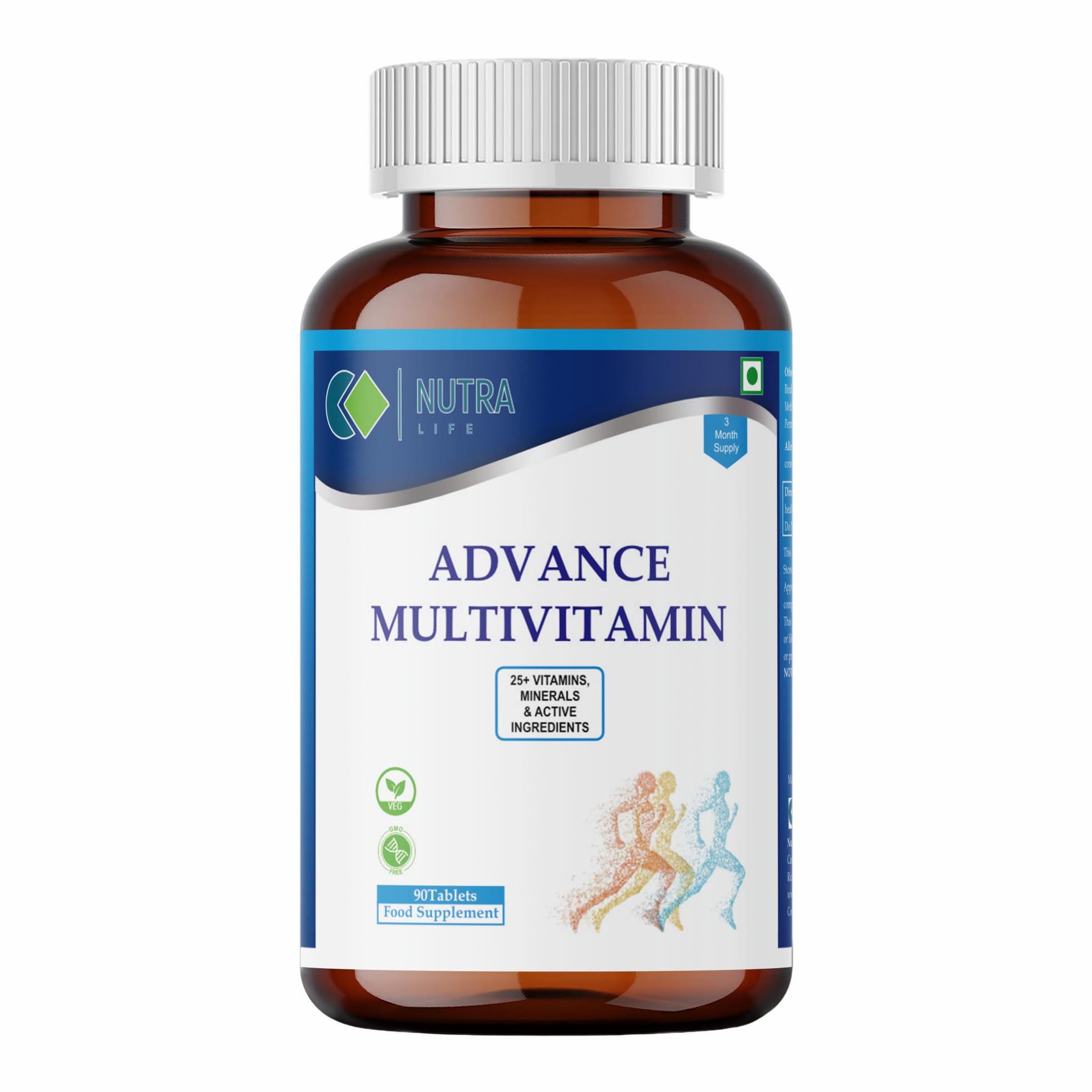 Nutra Life Multivitamin Tablets for Women & Men - 27 Essential Nutrients - 90 Tablets - Vegetarian and Vegan Multi Vitam